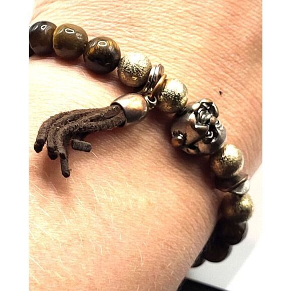 Bohemian Tiger's Eye Silver Buddha Leather Tassel Bracelet 7in - Picture 4 of 4